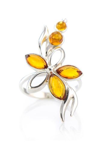 Classic Silver Floral Ring With Amber Stones The Verbena, Ring Size: 9.5 / 19.5, image , picture 3