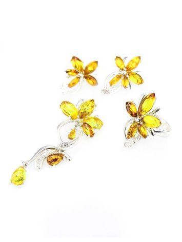 Bright Lemon Amber Floral Ring In Silver The Verbena, Ring Size: 9.5 / 19.5, image , picture 4