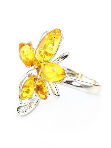 Bright Lemon Amber Floral Ring In Silver The Verbena, Ring Size: 9.5 / 19.5, image , picture 5