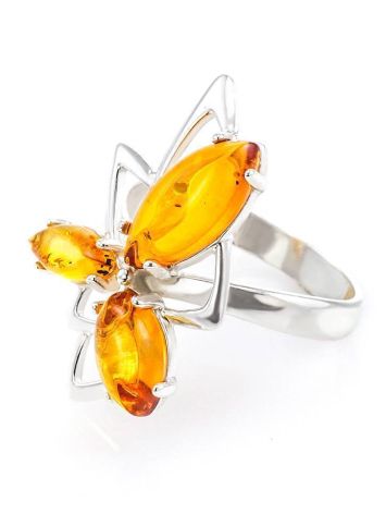 Bold Cognac Amber Ring In Silver The Pegasus, Ring Size: 9.5 / 19.5, image , picture 4