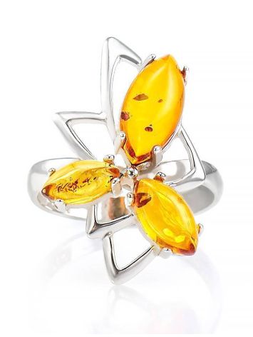 Bold Cognac Amber Ring In Silver The Pegasus, Ring Size: 9.5 / 19.5, image , picture 3