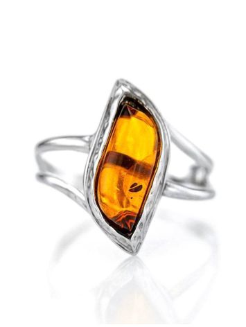 Stylish Silver Ring With Cognac Amber, Ring Size: 5.5 / 16, image , picture 2