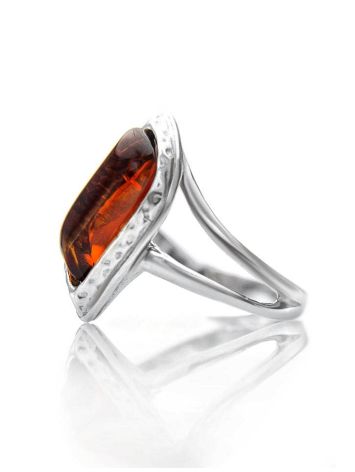 Stylish Silver Ring With Cognac Amber, Ring Size: 5.5 / 16, image , picture 5
