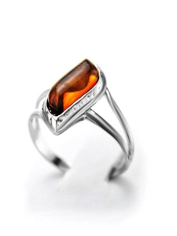 Stylish Silver Ring With Cognac Amber, Ring Size: 5.5 / 16, image , picture 3