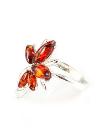 Cherry Amber In Silver Floral Ring The Verbena, Ring Size: 6 / 16.5, image , picture 3