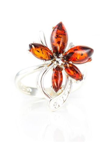 Cherry Amber In Silver Floral Ring The Verbena, Ring Size: 6 / 16.5, image , picture 2
