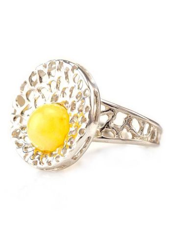 Bright Honey Amber Cocktail Ring In Silver The Venus, Ring Size: 11 / 20.5, image , picture 3