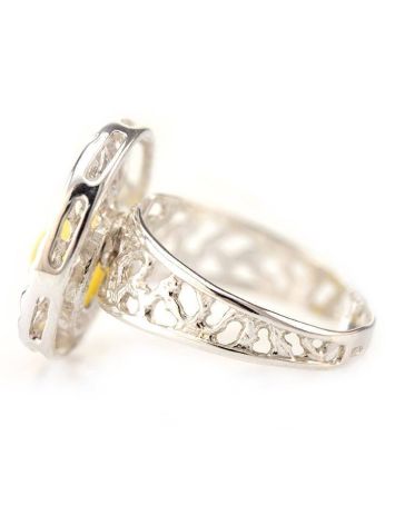 Bright Honey Amber Cocktail Ring In Silver The Venus, Ring Size: 11 / 20.5, image , picture 4