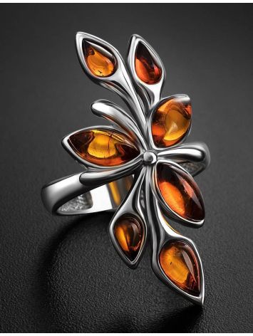 Glossy Silver Floral Ring With Amber Stones The Verbena, Ring Size: 5.5 / 16, image , picture 2