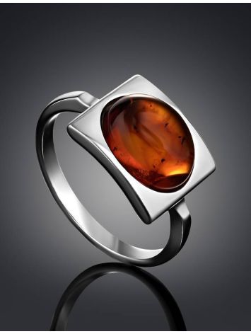 Geometric Silver Ring With Oval Amber Stone The Saturn, Ring Size: 6 / 16.5, image , picture 2