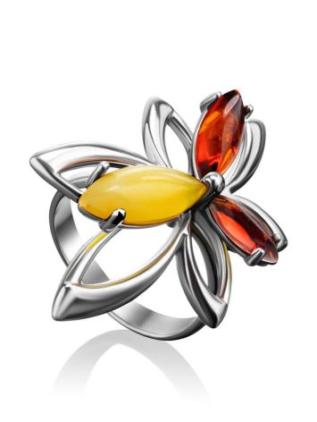 Bright Silver Floral Ring With Multicolor Amber Stones The Verbena, Ring Size: 8 / 18, image , picture 4