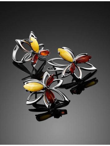 Bright Silver Floral Ring With Multicolor Amber Stones The Verbena, Ring Size: 8 / 18, image , picture 6