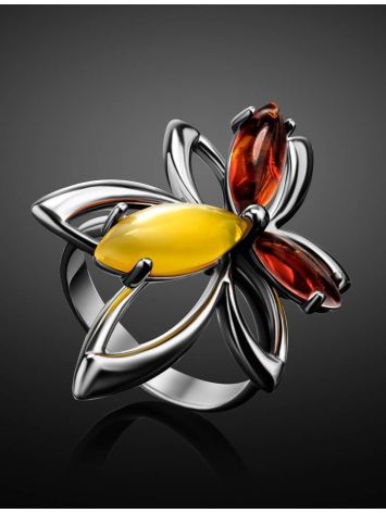 Bright Silver Floral Ring With Multicolor Amber Stones The Verbena, Ring Size: 8 / 18, image , picture 2