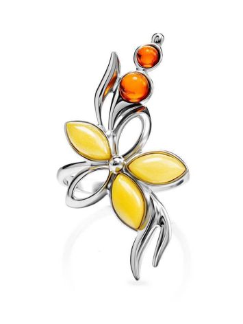 Silver Floral Ring With Multicolor Amber Stones The Verbena, Ring Size: 9.5 / 19.5, image , picture 3