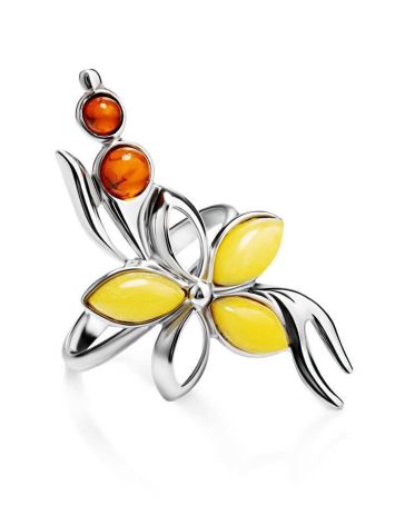 Silver Floral Ring With Multicolor Amber Stones The Verbena, Ring Size: 9.5 / 19.5, image , picture 4