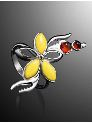 Silver Floral Ring With Multicolor Amber Stones The Verbena, Ring Size: 9.5 / 19.5, image , picture 2