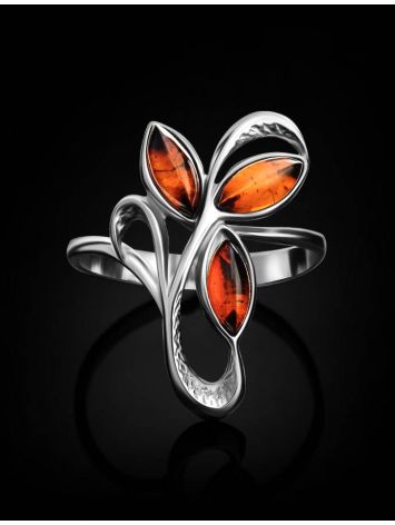 Silver Floral Ring With Bright Amber Stones The Verbena, Ring Size: 7 / 17.5, image , picture 2