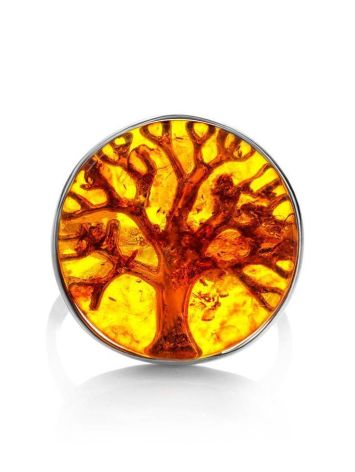 Symbolic The Tree Of Life Ring Made With Amber and Sterling Silver, Ring Size: 5 / 15.5, image , picture 4