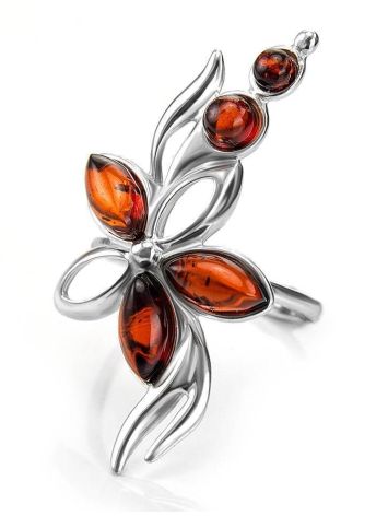 Floral Ring With Amber In Silver The Verbena, Ring Size: 9 / 19, image , picture 4