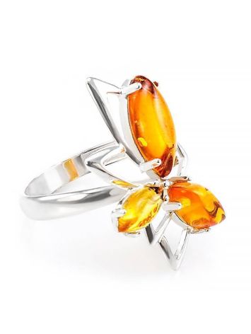 Bold Cognac Amber Ring In Silver The Pegasus, Ring Size: 9.5 / 19.5, image 