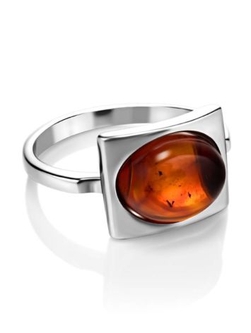 Geometric Silver Ring With Oval Amber Stone The Saturn, Ring Size: 6.5 / 17, image , picture 4