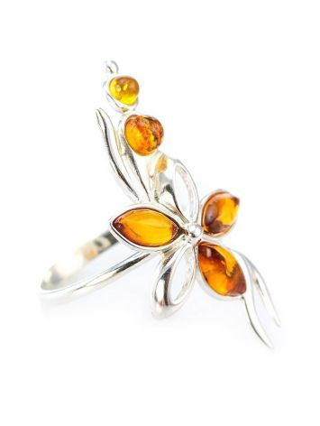Classic Silver Floral Ring With Amber Stones The Verbena, Ring Size: 9.5 / 19.5, image 