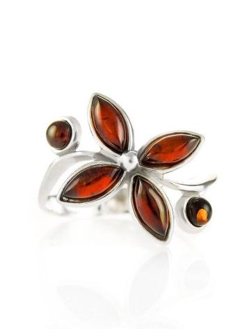Floral Silver Ring With Amber Petals The Verbena, Ring Size: 5.5 / 16, image 