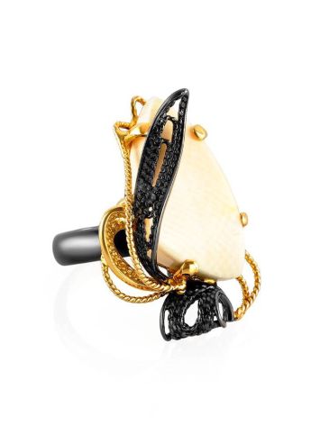 Bold Gold-Plated Cocktail Ring With Mammoth Tusk The Era, Ring Size: Adjustable, image 