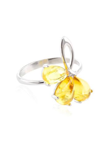Classic Floral Ring With Amber In Silver The Dandelion, Ring Size: 6 / 16.5, image 