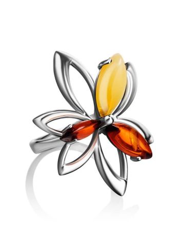 Bright Silver Floral Ring With Multicolor Amber Stones The Verbena, Ring Size: 8 / 18, image 
