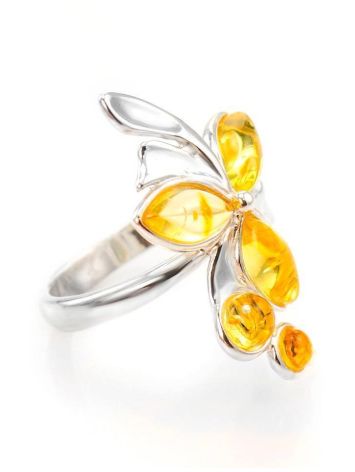 Bright Amber Floral Ring In Sterling Silver The Verbena, Ring Size: 9.5 / 19.5, image 