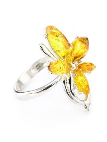 Bright Lemon Amber Floral Ring In Silver The Verbena, Ring Size: 9.5 / 19.5, image 