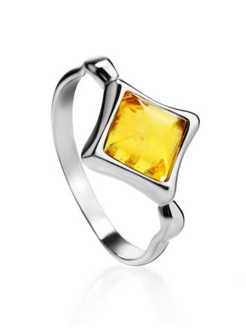 Luminous Lemon Amber Ring In Silver, Ring Size: 3.5 / 14.5, image 