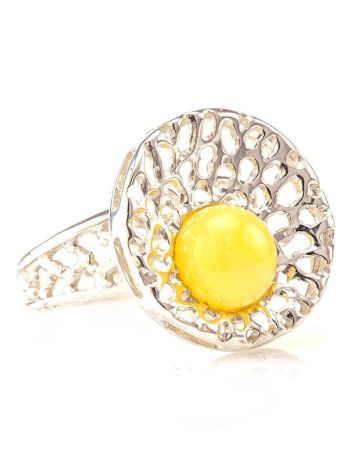 Bright Honey Amber Cocktail Ring In Silver The Venus, Ring Size: 11 / 20.5, image 