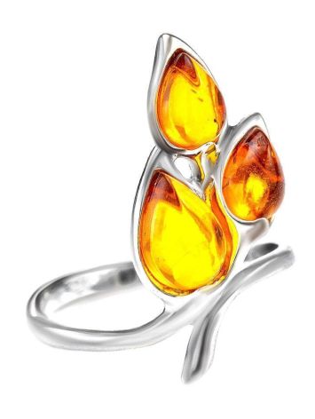 Sterling Silver Floral Ring With Amber The Verbena, Ring Size: 5.5 / 16, image 