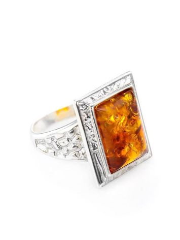 Stunning Square Silver Ring With Cognac Amber The Hermitage, Ring Size: 11.5 / 21, image 