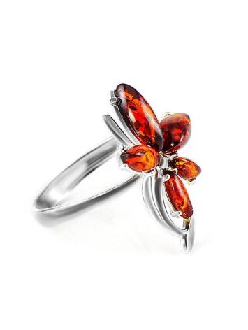 Cherry Amber In Silver Floral Ring The Verbena, Ring Size: 6 / 16.5, image 