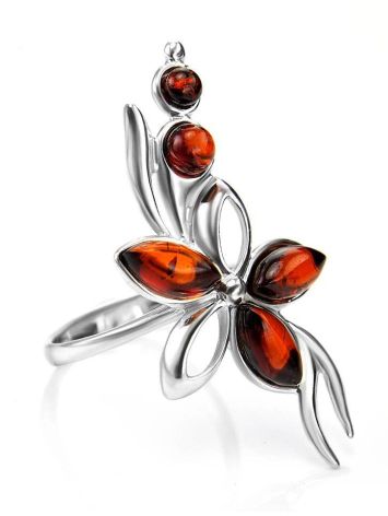 Floral Ring With Amber In Silver The Verbena, Ring Size: 9 / 19, image 
