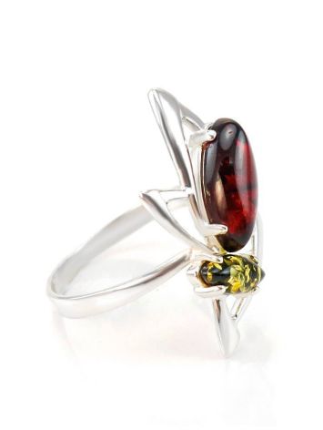 Stylish Multicolor Amber Ring In Silver The Pegasus, Ring Size: 5.5 / 16, image 