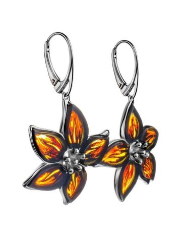 Sterling Silver Flower Dangles With Amber The April, image , picture 3