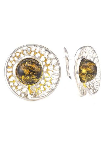 Silver Shell Earrings With Green Amber The Venus, image 