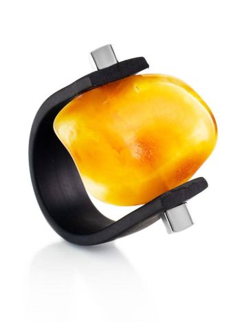One Size Unisex Ring With Natural Cut Amber The Grunge, Ring Size: / 23, image 