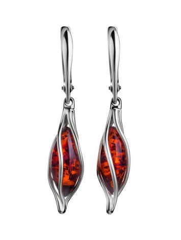 Sterling Silver Twisted Earrings With Cherry Amber The Algeria, image 