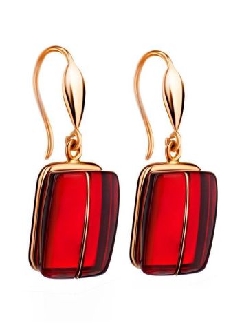 Golden Fish Hook Earrings With Bold Cherry Amber The Sangria, image 