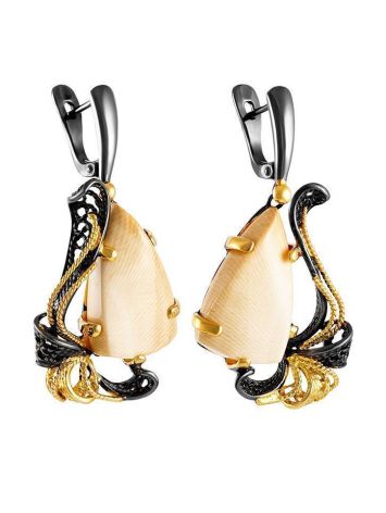 Voluptuous Gold-Plated Dangle Earrings With Mammoth Ivory The Era, image , picture 3