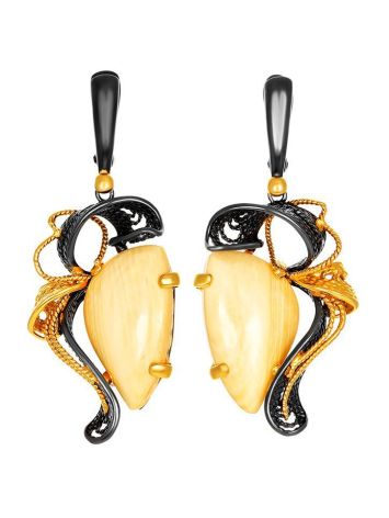 Glossy Gold-Plated Silver Earrings With Natural Mammoth Tusk The Era, image 