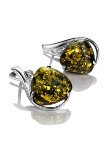 Green Amber Silver Earrings The Acapulco, image 