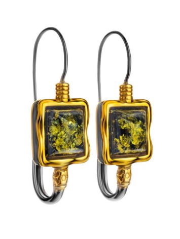 Gold-Plated French Back Earrings With Green Amber The Aida, image 