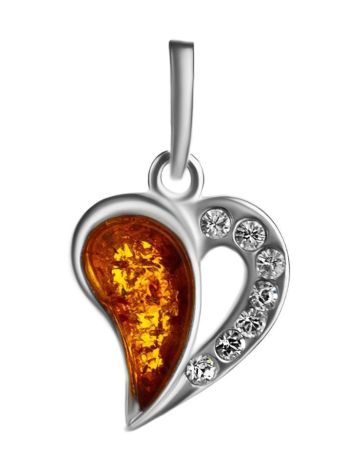 Silver Heart Pendant With Amber And Crystals The Declaration, image 