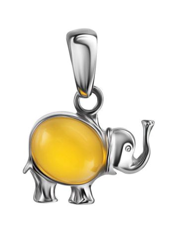 Silver Elephant Pendant With Honey Amber, image 